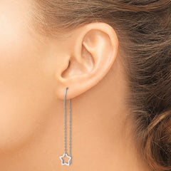Rhodium-plated Sterling Silver Star Dangle Threader Earrings