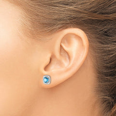 Rhodium-plated Sterling Silver Light Swiss Blue Topaz Square Post Earrings