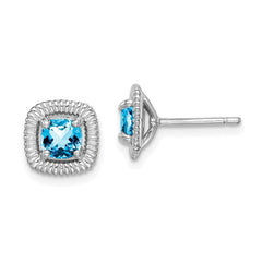 Rhodium-plated Sterling Silver Light Swiss Blue Topaz Square Post Earrings
