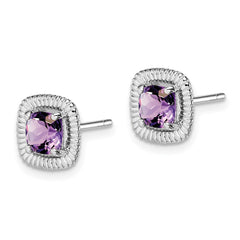 Rhodium-plated Sterling Silver Amethyst Square Post Earrings