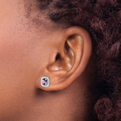 Rhodium-plated Sterling Silver Amethyst Square Post Earrings