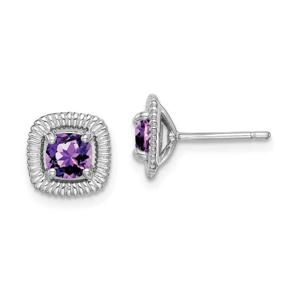 Rhodium-plated Sterling Silver Amethyst Square Post Earrings
