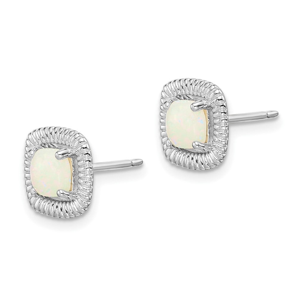 Rhodium-plated Sterling Silver Milky Opal Square Post Earrings
