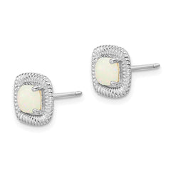 Rhodium-plated Sterling Silver Milky Opal Square Post Earrings