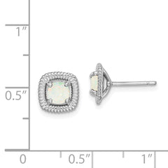 Rhodium-plated Sterling Silver Milky Opal Square Post Earrings
