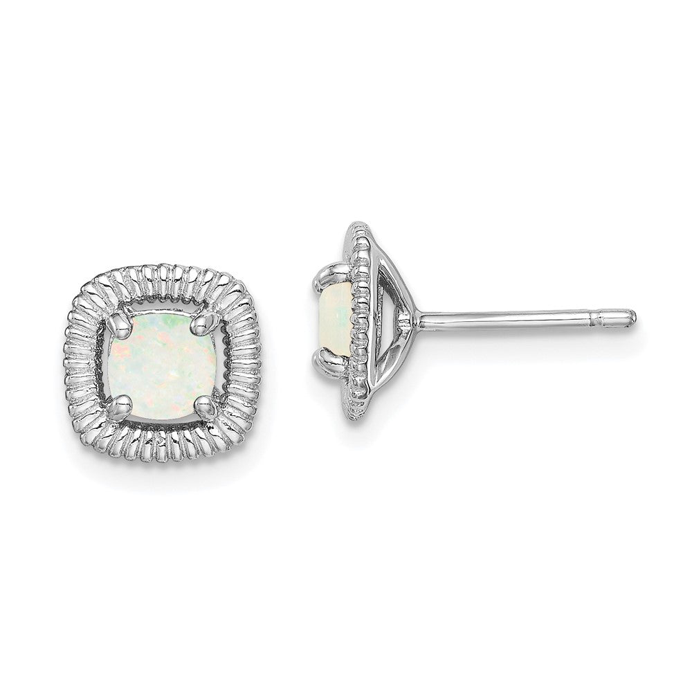 Rhodium-plated Sterling Silver Milky Opal Square Post Earrings