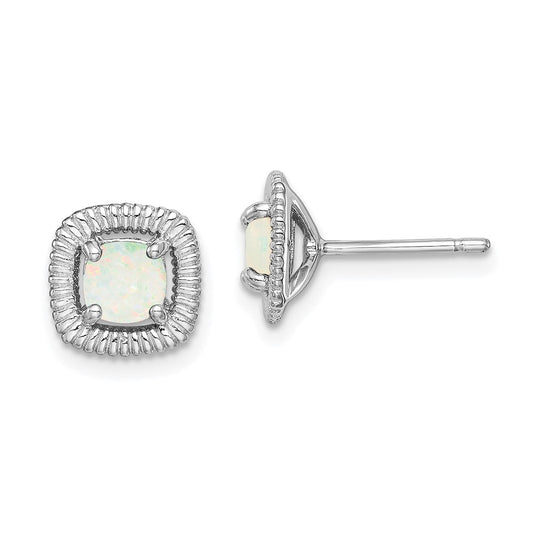 Rhodium-plated Sterling Silver Milky Opal Square Post Earrings