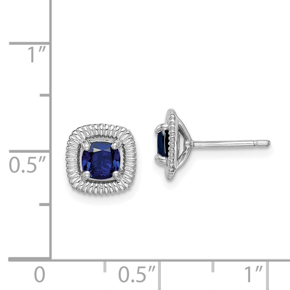 Rhodium-plated Sterling Silver Created Sapphire Square Post Earrings