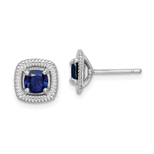 Rhodium-plated Sterling Silver Created Sapphire Square Post Earrings