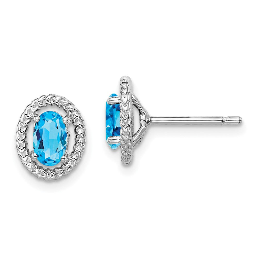 Rhodium-plated Sterling Silver Light Swiss Blue Topaz Oval Post Earrings