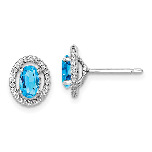 Rhodium-plated Sterling Silver Light Swiss Blue Topaz Oval Post Earrings