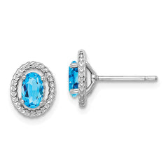 Rhodium-plated Sterling Silver Light Swiss Blue Topaz Oval Post Earrings