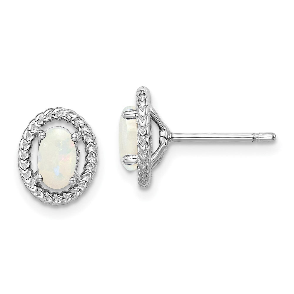Rhodium-plated Sterling Silver Milky Opal Oval Post Earrings