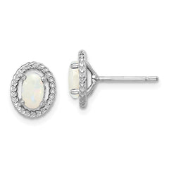 Rhodium-plated Sterling Silver Milky Opal Oval Post Earrings