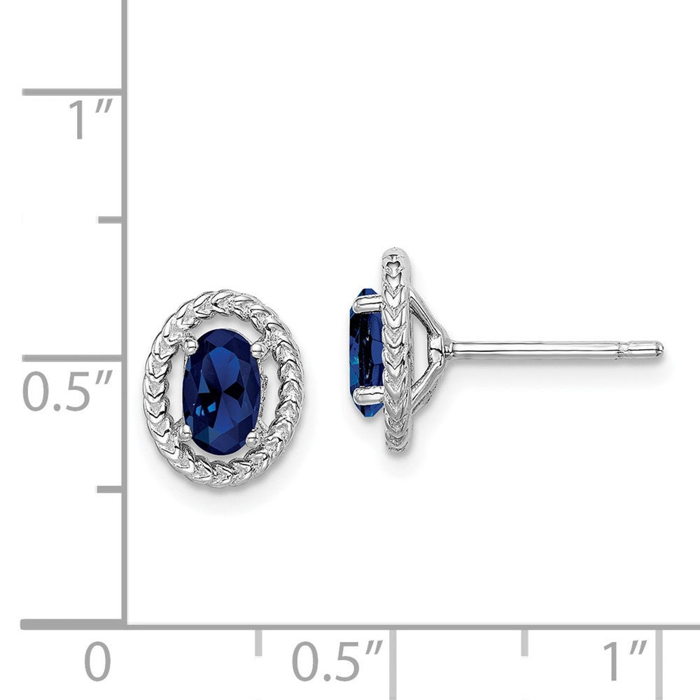Rhodium-plated Sterling Silver Create Sapphire Oval Post Earrings
