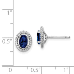 Rhodium-plated Sterling Silver Create Sapphire Oval Post Earrings