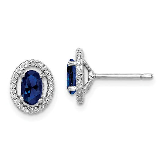 Rhodium-plated Sterling Silver Create Sapphire Oval Post Earrings