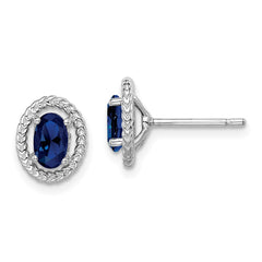 Rhodium-plated Sterling Silver Create Sapphire Oval Post Earrings
