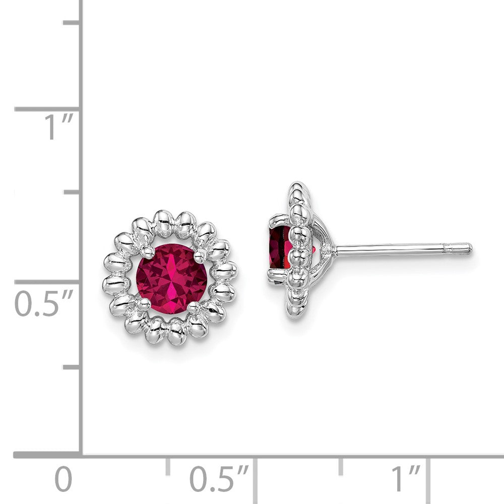 Rhodium-plated Sterling Silver Created Ruby Earrings