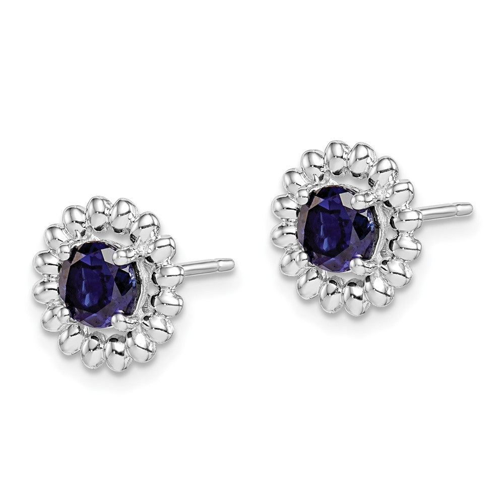 Rhodium-plated Sterling Silver Created Sapphire Earrings