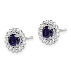 Rhodium-plated Sterling Silver Created Sapphire Earrings