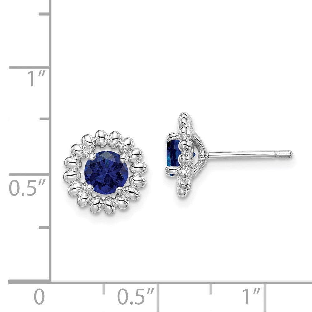 Rhodium-plated Sterling Silver Created Sapphire Earrings