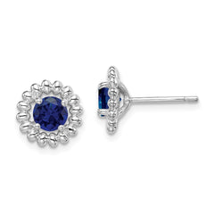 Rhodium-plated Sterling Silver Created Sapphire Earrings