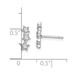 Rhodium-plated Sterling Silver CZ Triple Star Stud Earrings
