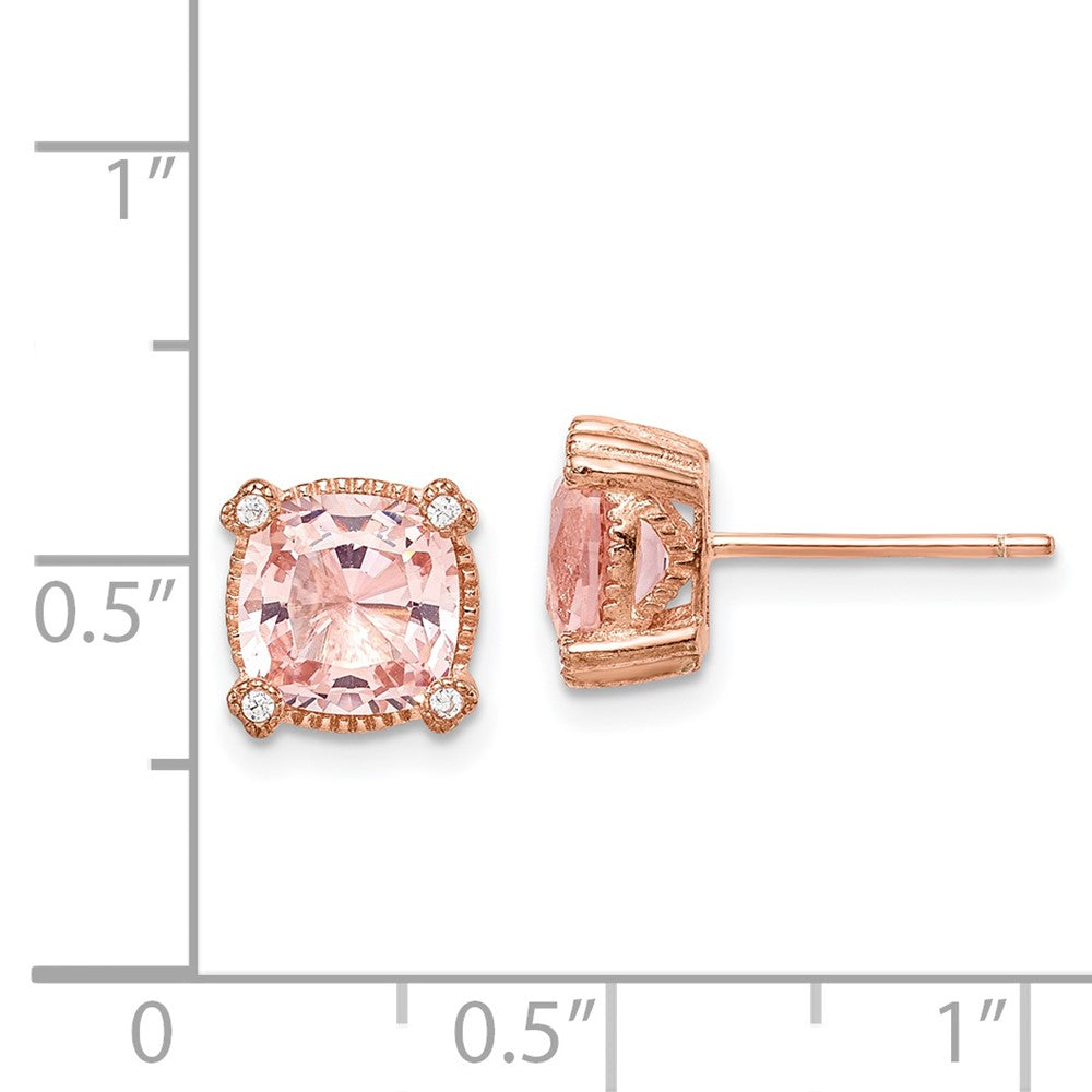 Rose Gold-plated Sterling Silver Pink Crystal and CZ Post Earrings