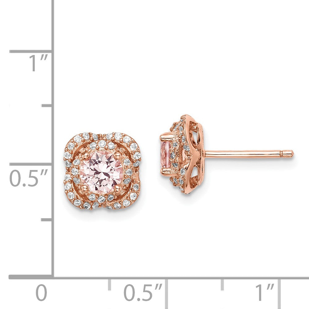 Rose Gold-plated Sterling Silver Pink Crystal Center and CZ Stud Earrings