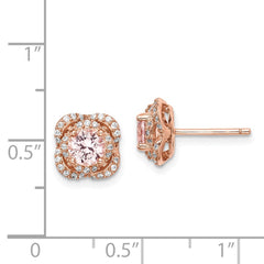 Rose Gold-plated Sterling Silver Pink Crystal Center and CZ Stud Earrings