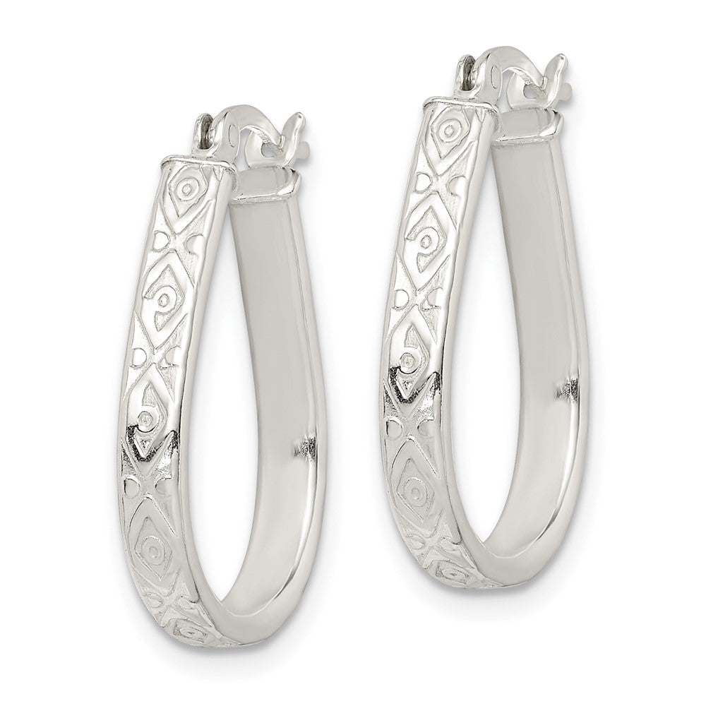 Sterling Silver Patterned 3mm Teardrop Hoop Earrings