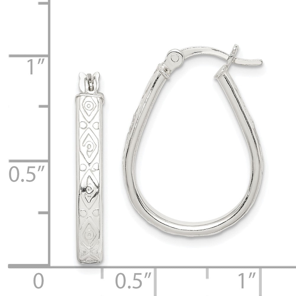 Sterling Silver Patterned 3mm Teardrop Hoop Earrings