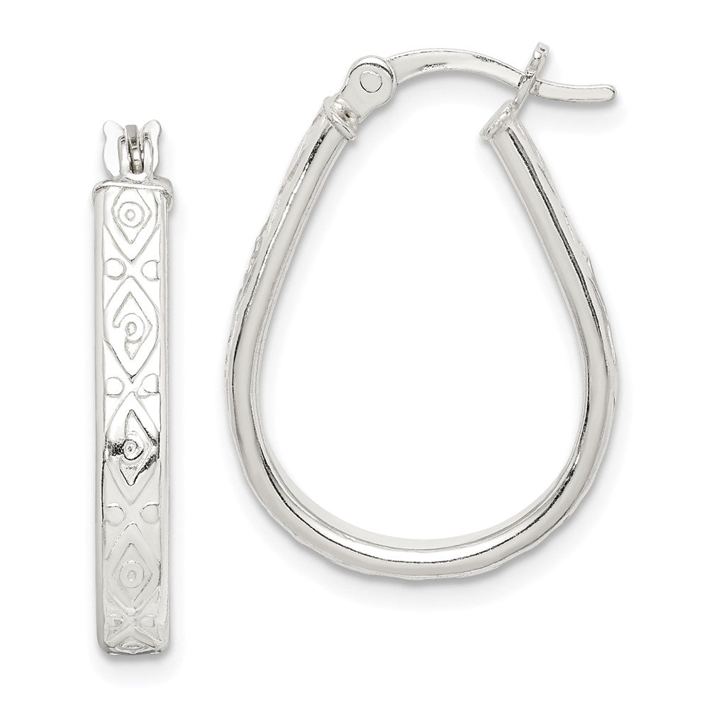 Sterling Silver Patterned 3mm Teardrop Hoop Earrings