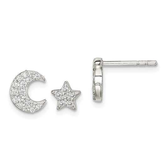 Sterling Silver CZ Moon and Star Earrings