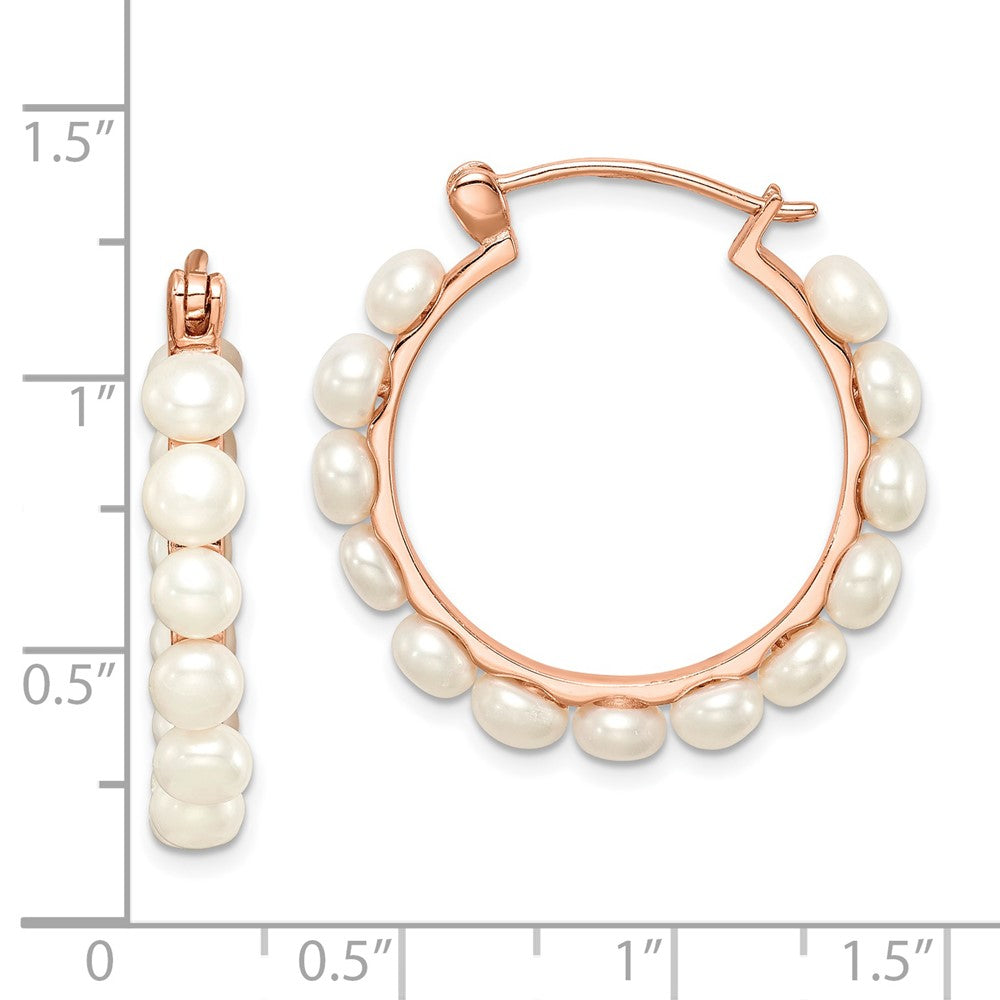 Sterling Silver Rose-tone 18K Flash-plated 4-5mm Hoop FWC Pearl Earrings