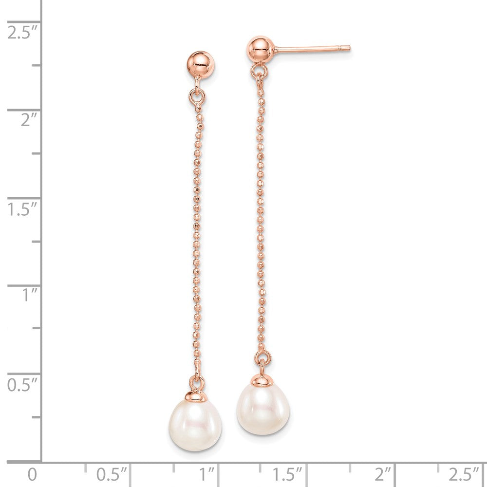 Sterling Silver Rose-tone 18K Flash-plated 7-8mm Drop FWC Pearl Earrings