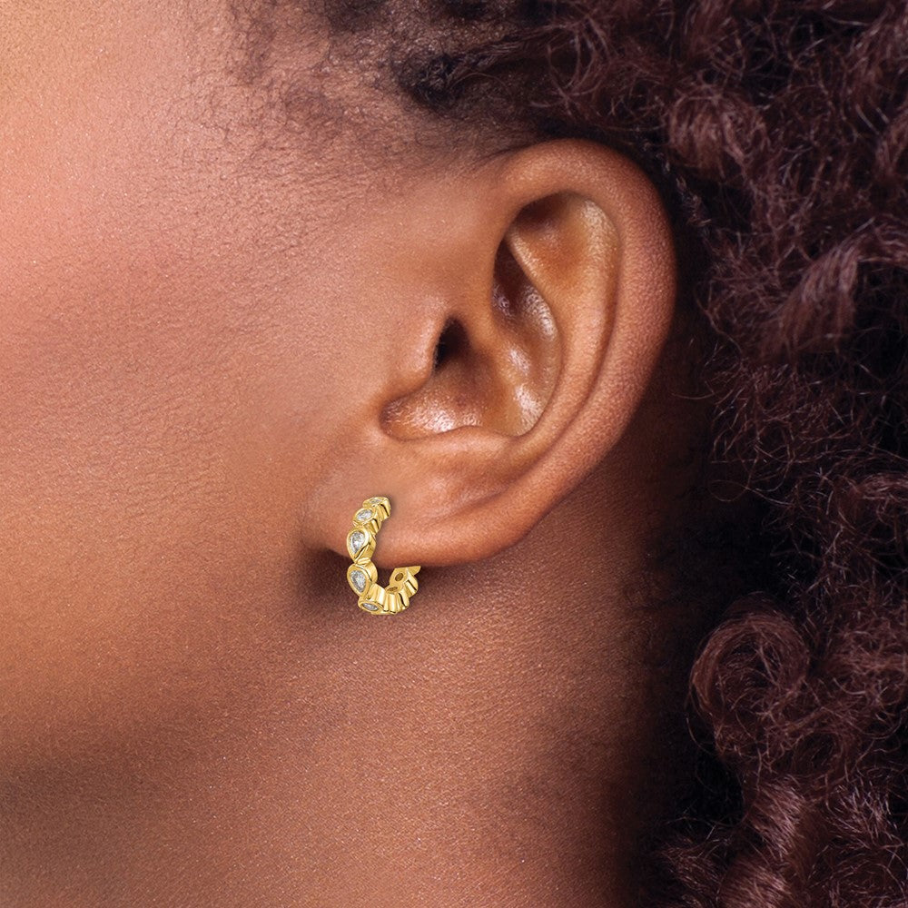 Yellow Gold-plated Sterling Silver CZ Post Hoop Earrings