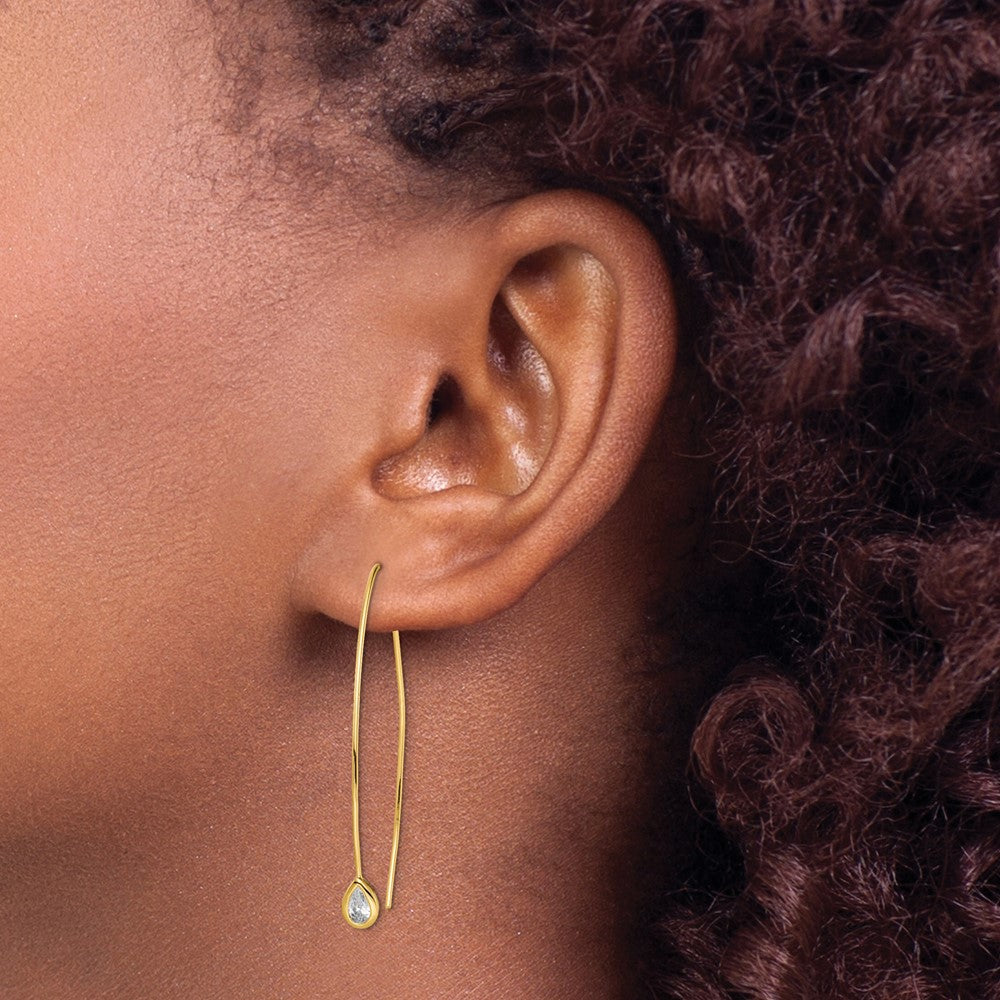 Sterling Silver Gold-tone CZ Threader Earrings