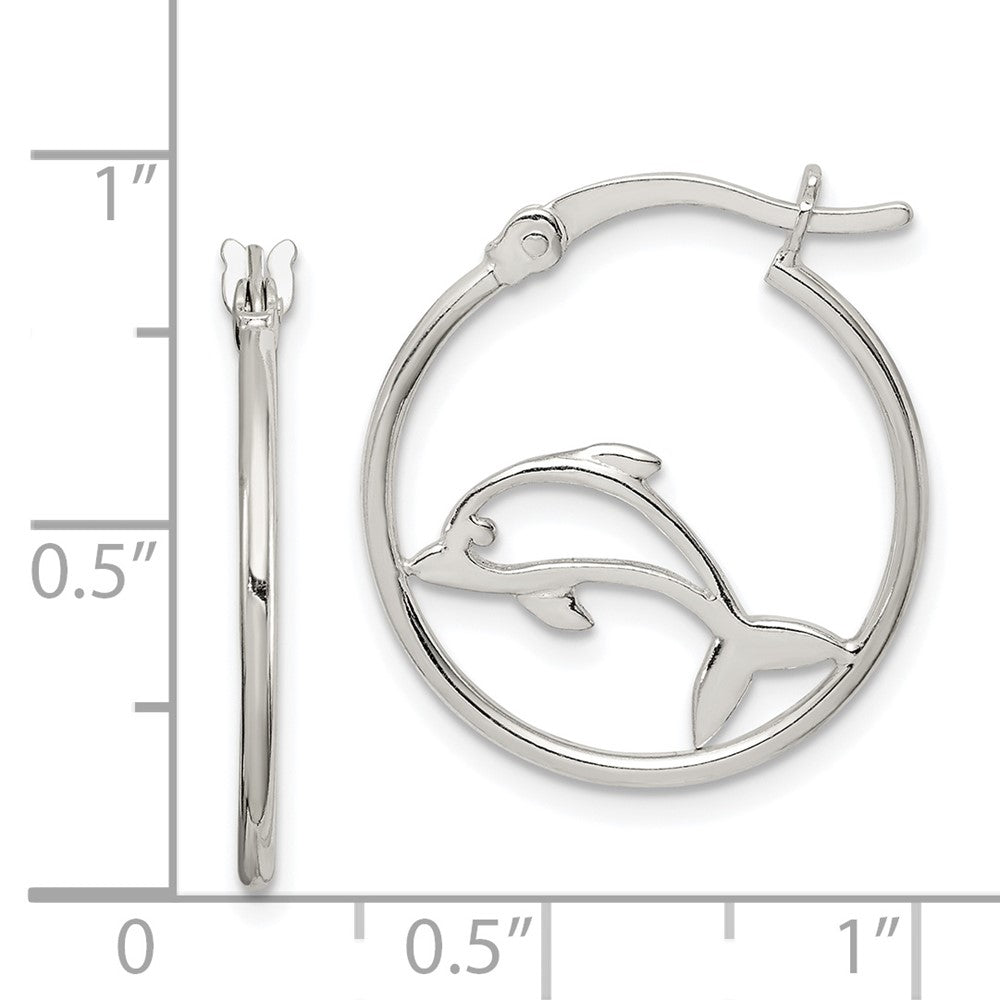 Sterling Silver Polished Dolphin Hoop Earrings