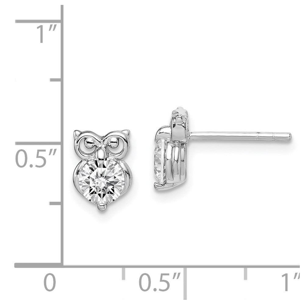 Rhodium-plated Sterling Silver CZ Owl Earrings