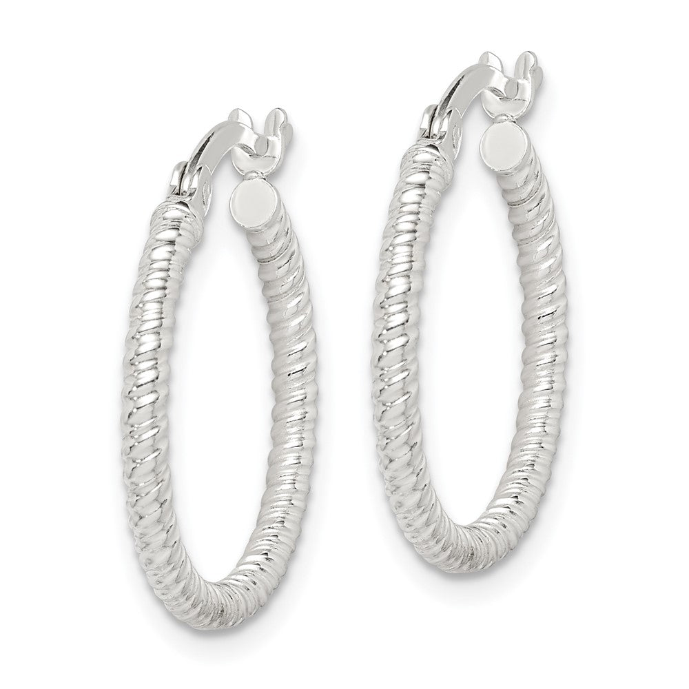 Sterling Silver Twisted 2x20mm Round Hoop Earrings