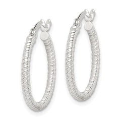 Sterling Silver Twisted 2x20mm Round Hoop Earrings