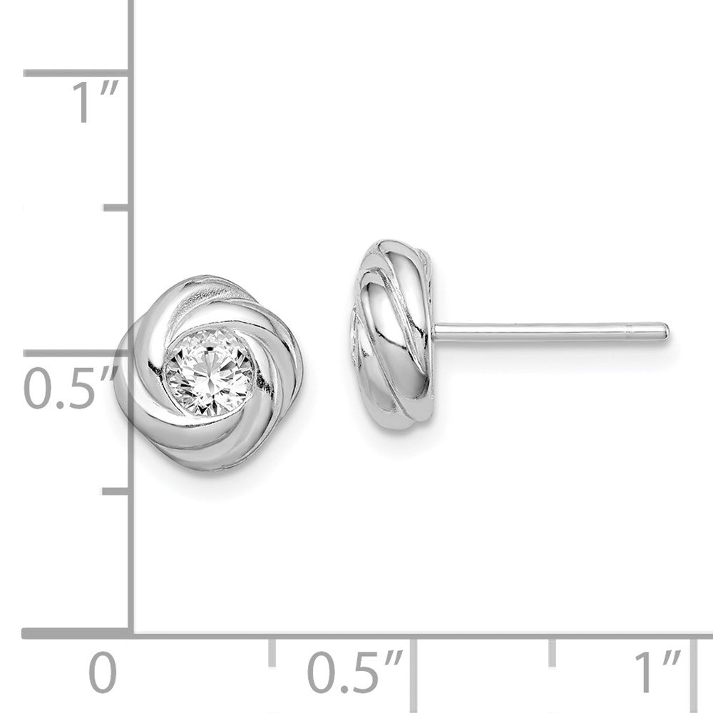 Rhodium-plated Sterling Silver CZ Knot Post Earrings