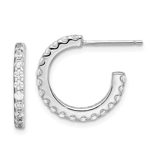 Rhodium-plated Sterling Silver CZ J-Hoop Earrings