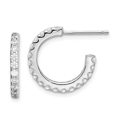 Rhodium-plated Sterling Silver CZ J-Hoop Earrings