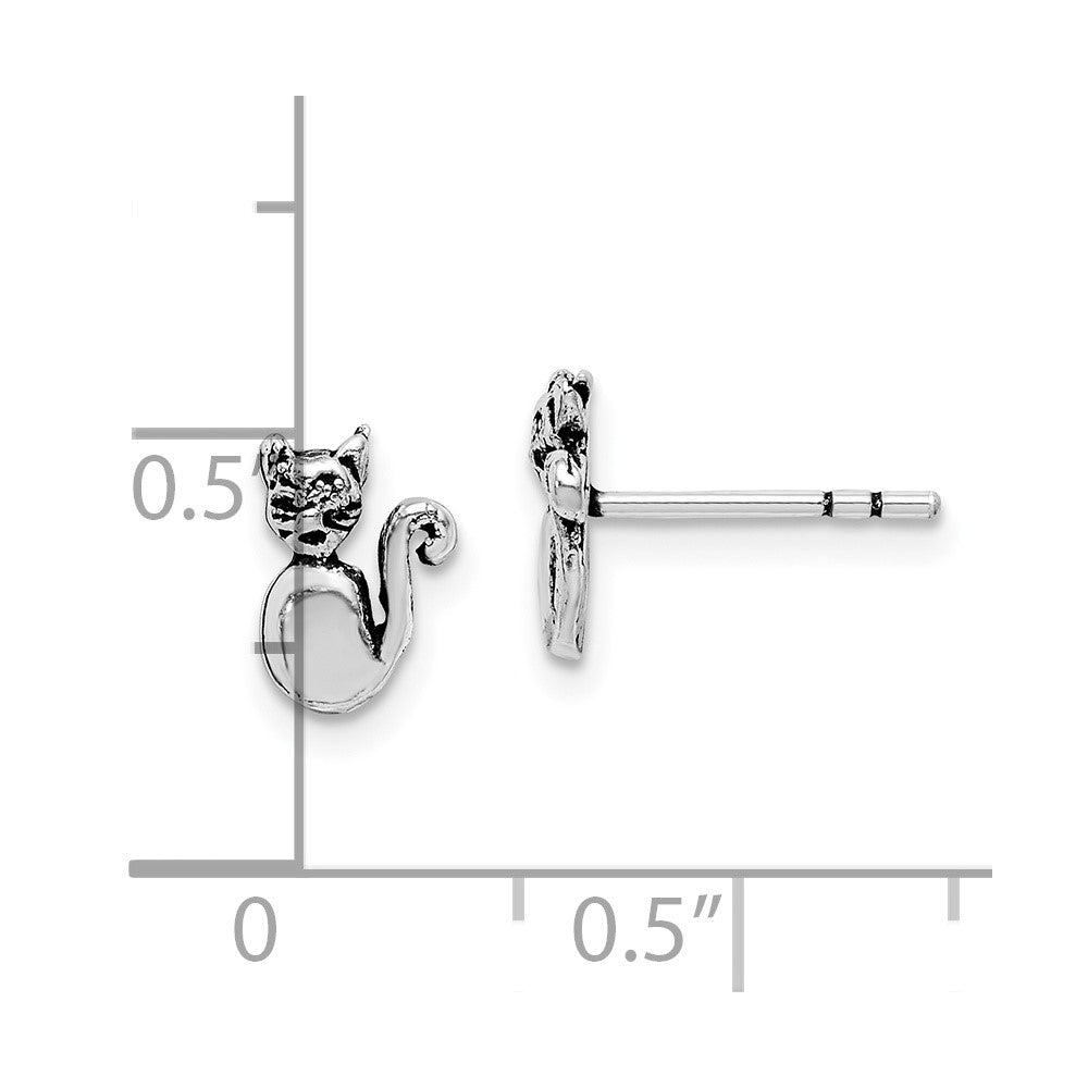 Rhodium-plated Sterling Silver Cat Post Earrings