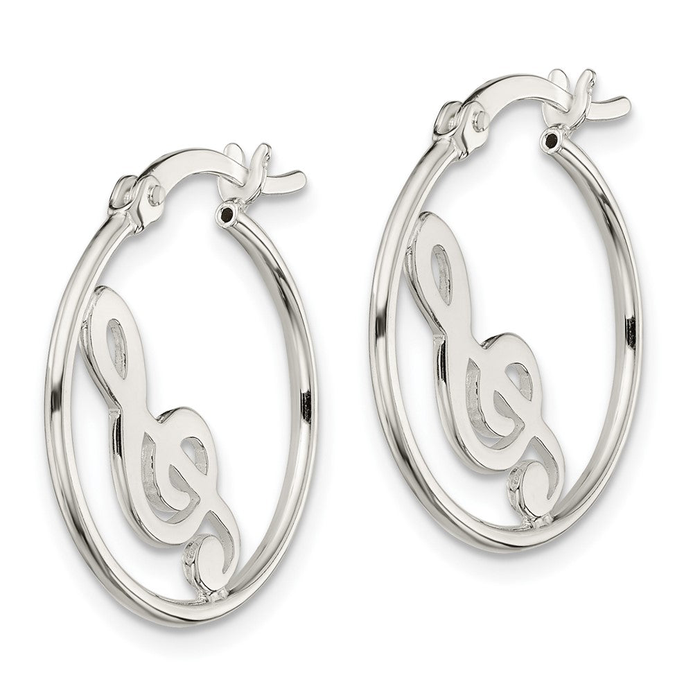 Sterling Silver Polished Music Note Hoop Earrings