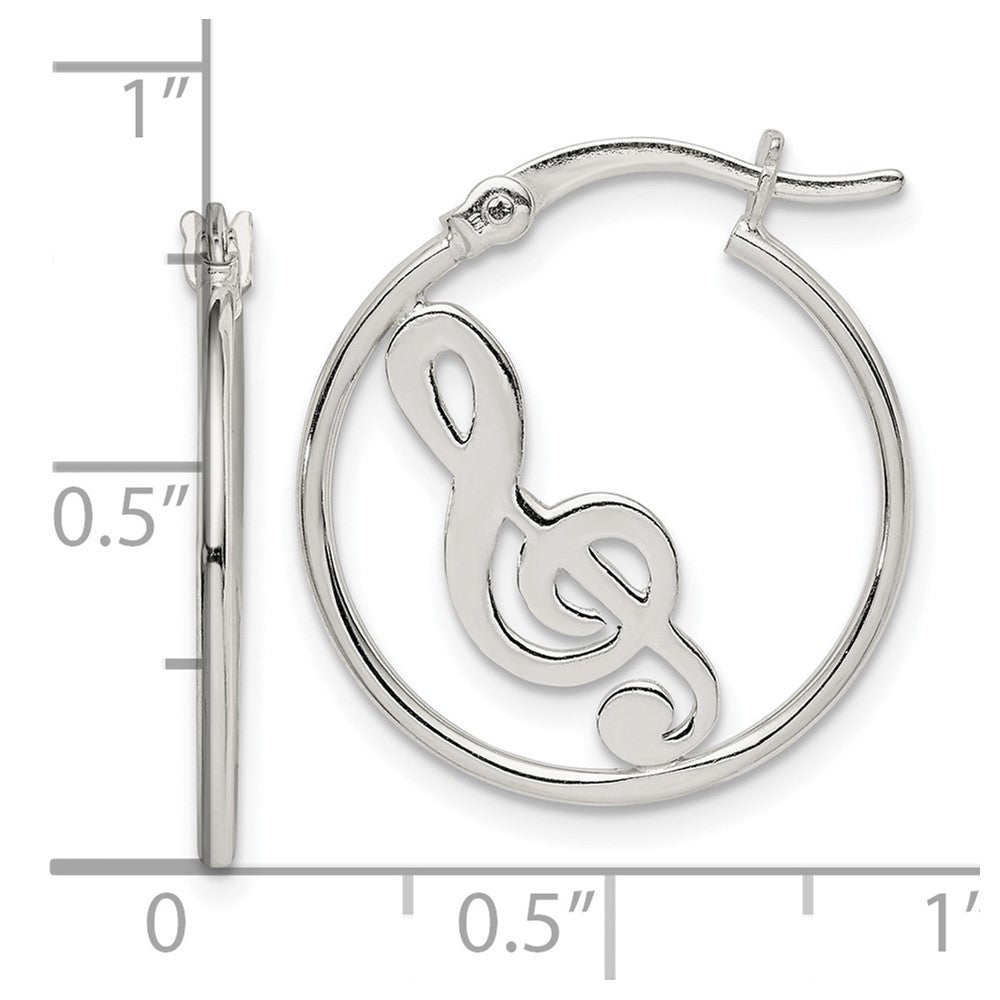 Sterling Silver Polished Music Note Hoop Earrings