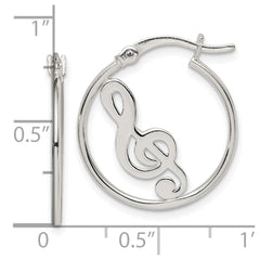 Sterling Silver Polished Music Note Hoop Earrings